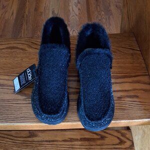NEW hey dude denny black sparkle  slip on boots  size 6